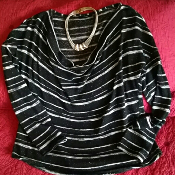 5/$25 APT. 9 black & silver striped sweater, size L - Picture 2 of 5